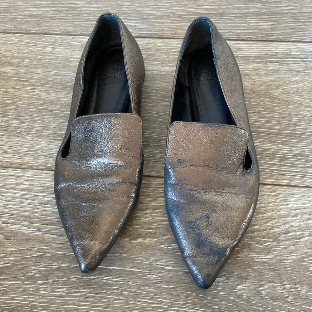 SARTO By Franco Sarto Women's A-Topaz Gold Leather Loafer Size 8.5 Stacked Heel